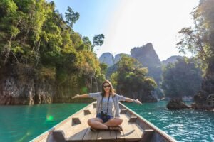  lush karst landscape of Thailand's Khlong Sok.